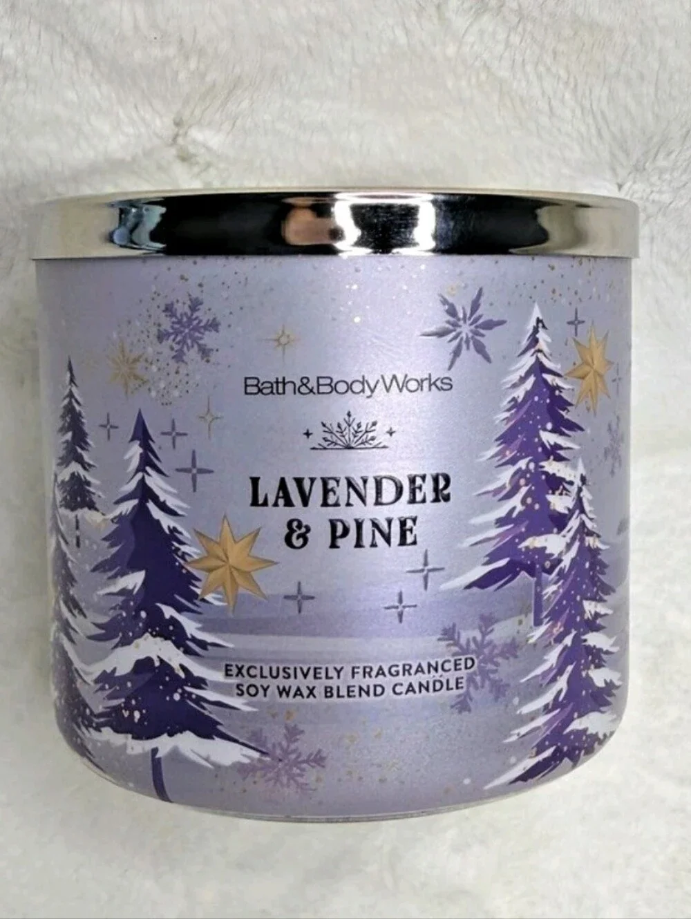 Bath & Body Works Lavender & Pine 3-wick Candle NWT *flawed